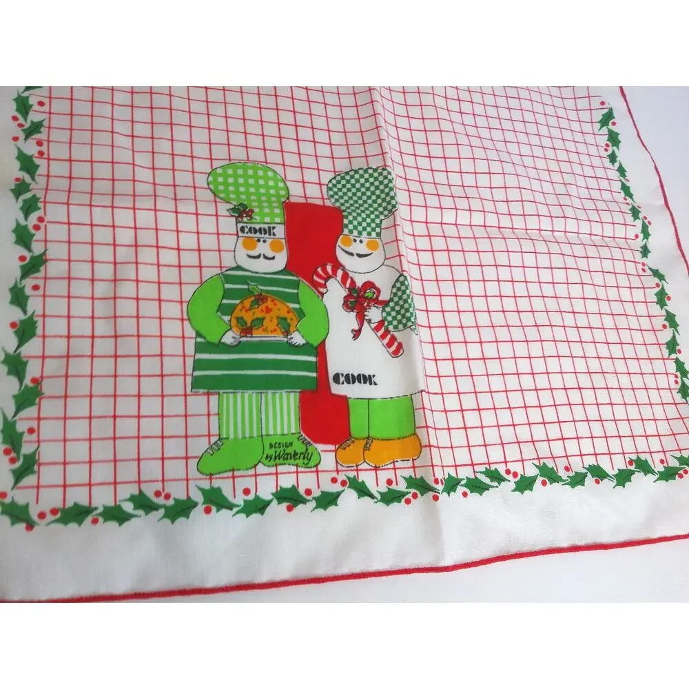 Vtg 80s Design by Waverly Chef's Special Christmas Napkins Two Cooks Plaid Set 6